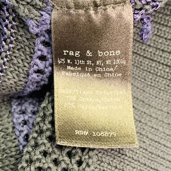 RAG & BONE Size L Navy Black Cotton Blend Textured Stripe Open Knit Pullover - Picture 11 of 12